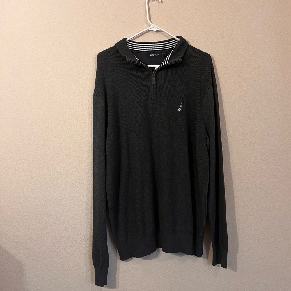 Gray Quarter Zip Sweater, Zip-Up Woven Sweater - XL